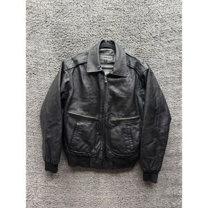 Boeing Authentic Leather Flight Aviator Bomber‎ Jacket Black Mens Size S